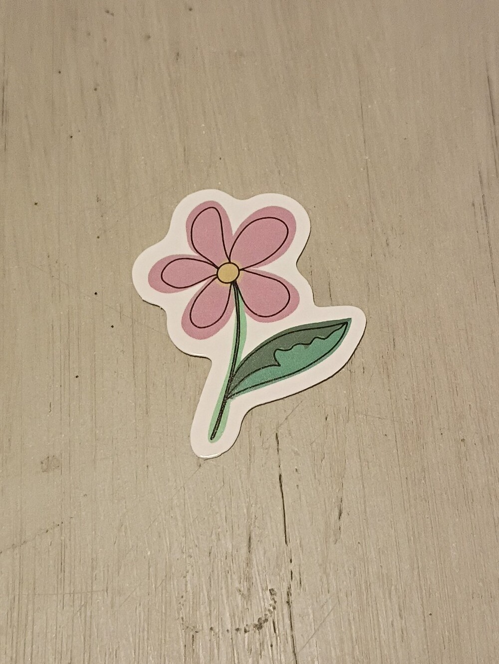 10/$10 Sticker Decal - Pink Flower And Green Stem & Leaf - Brand New